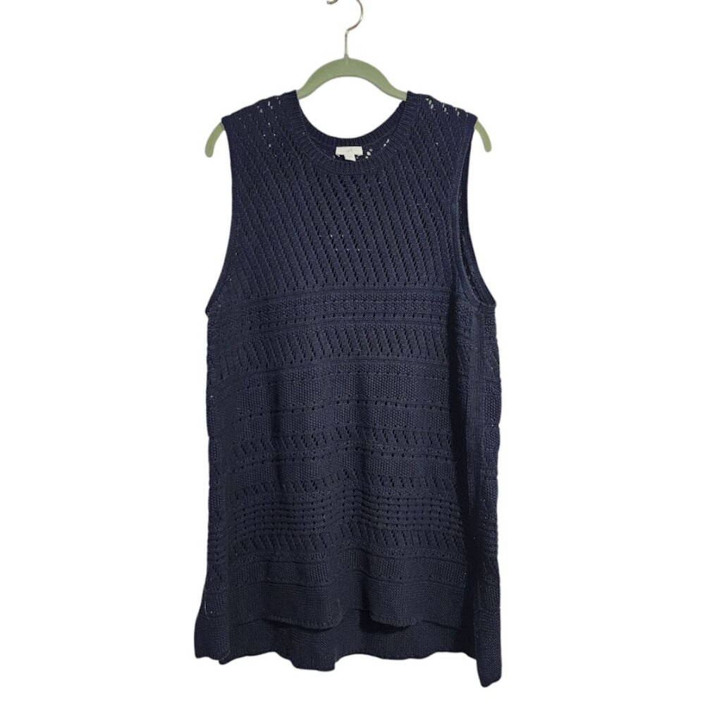 J.JILL knit sweater tunic in dark navy blue cotton linen blend size L